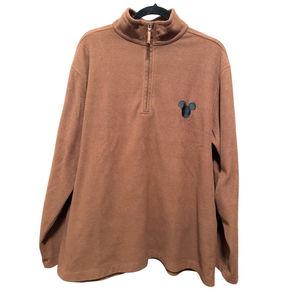 Disney Mickey Mouse Brown Fleece 1/4 Zip Pullover Jacket Mens Large 59136‎